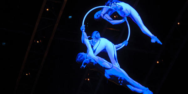 Aerial hoop performance at the Bryce Jordan Center.