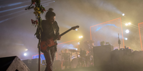 Garret Tierney, bassist for Brand New, playing at the BJC in 2016